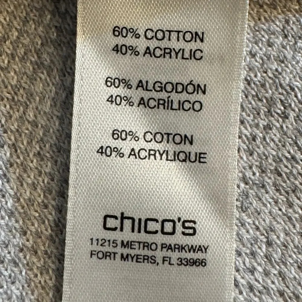 Chico's sweater gray tan cream white zebra print 3/4 sleeve pull on Sz 2 US L